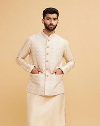 Twamev Men Beige Royal Ensemble Kurta Jacket Set