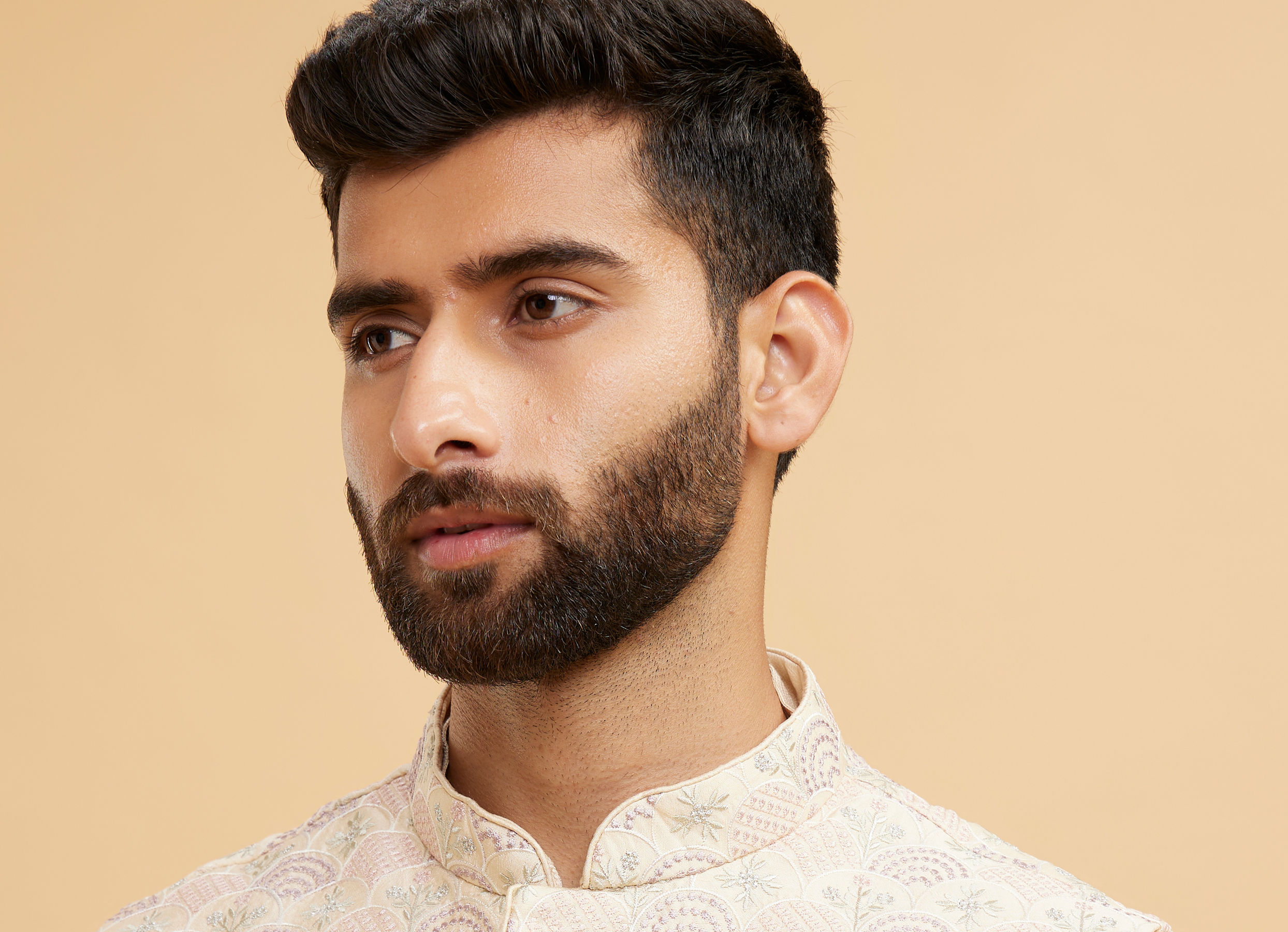 Twamev Men Beige Royal Ensemble Kurta Jacket Set