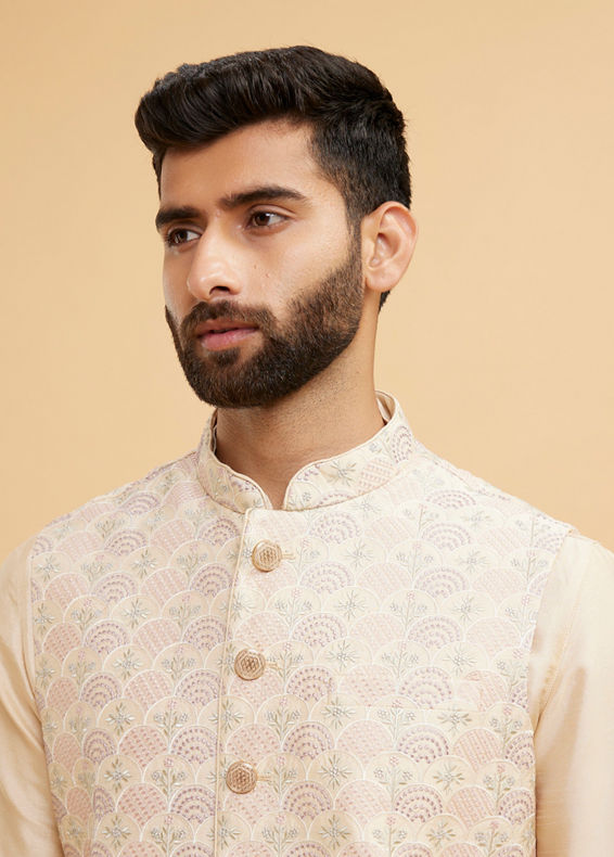 Twamev Men Beige Royal Ensemble Kurta Jacket Set