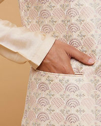 Twamev Men Beige Royal Ensemble Kurta Jacket Set