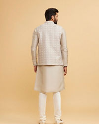 Twamev Men Scintillating Light Grey Kurta Jacket Set