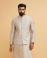 Twamev Men Scintillating Light Grey Kurta Jacket Set