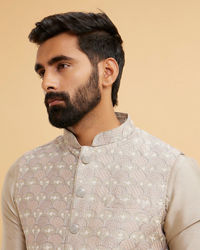 Twamev Men Scintillating Light Grey Kurta Jacket Set