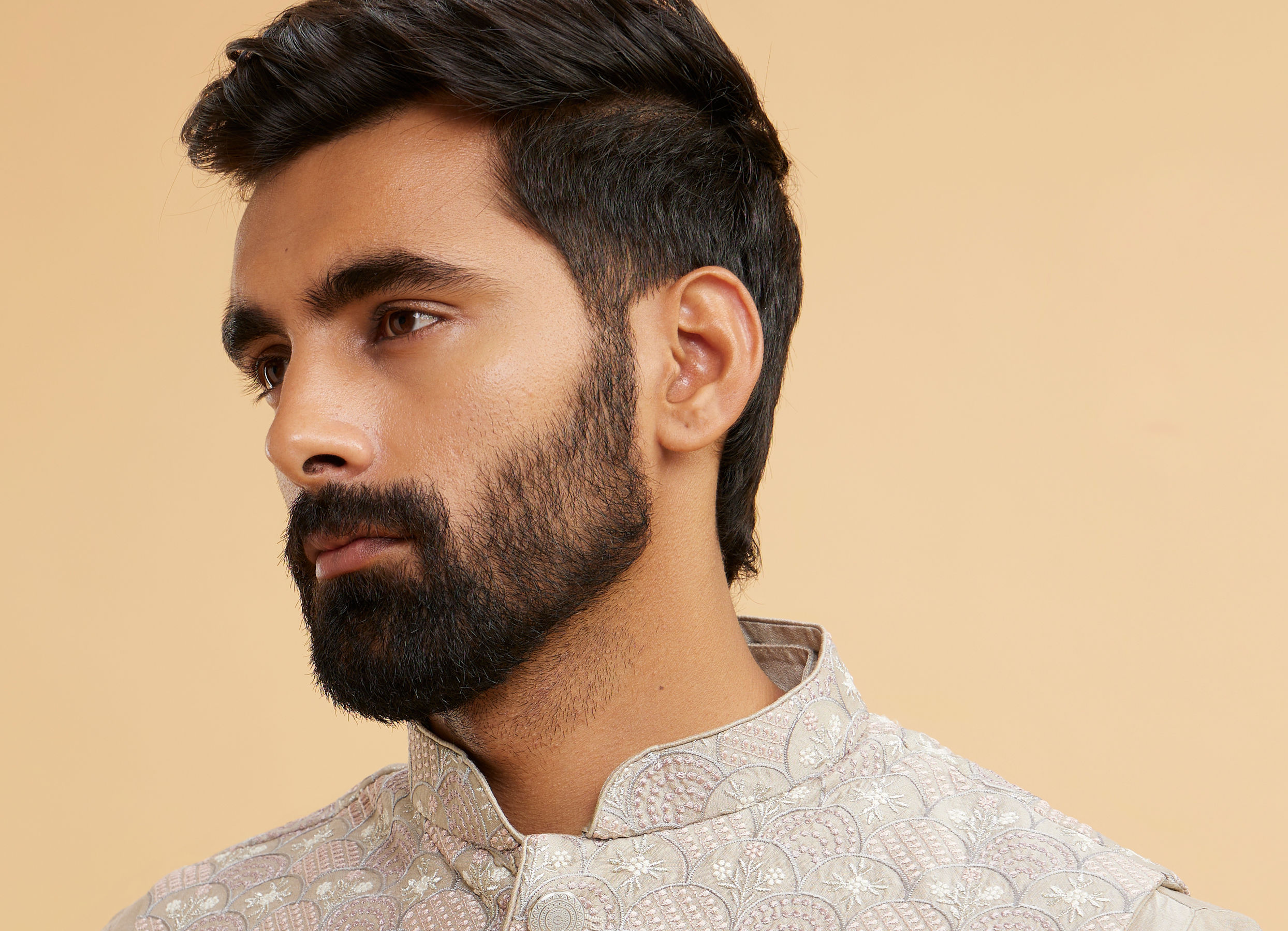 Twamev Men Scintillating Light Grey Kurta Jacket Set