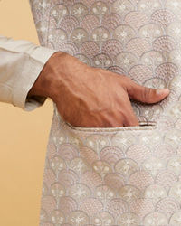 Twamev Men Scintillating Light Grey Kurta Jacket Set