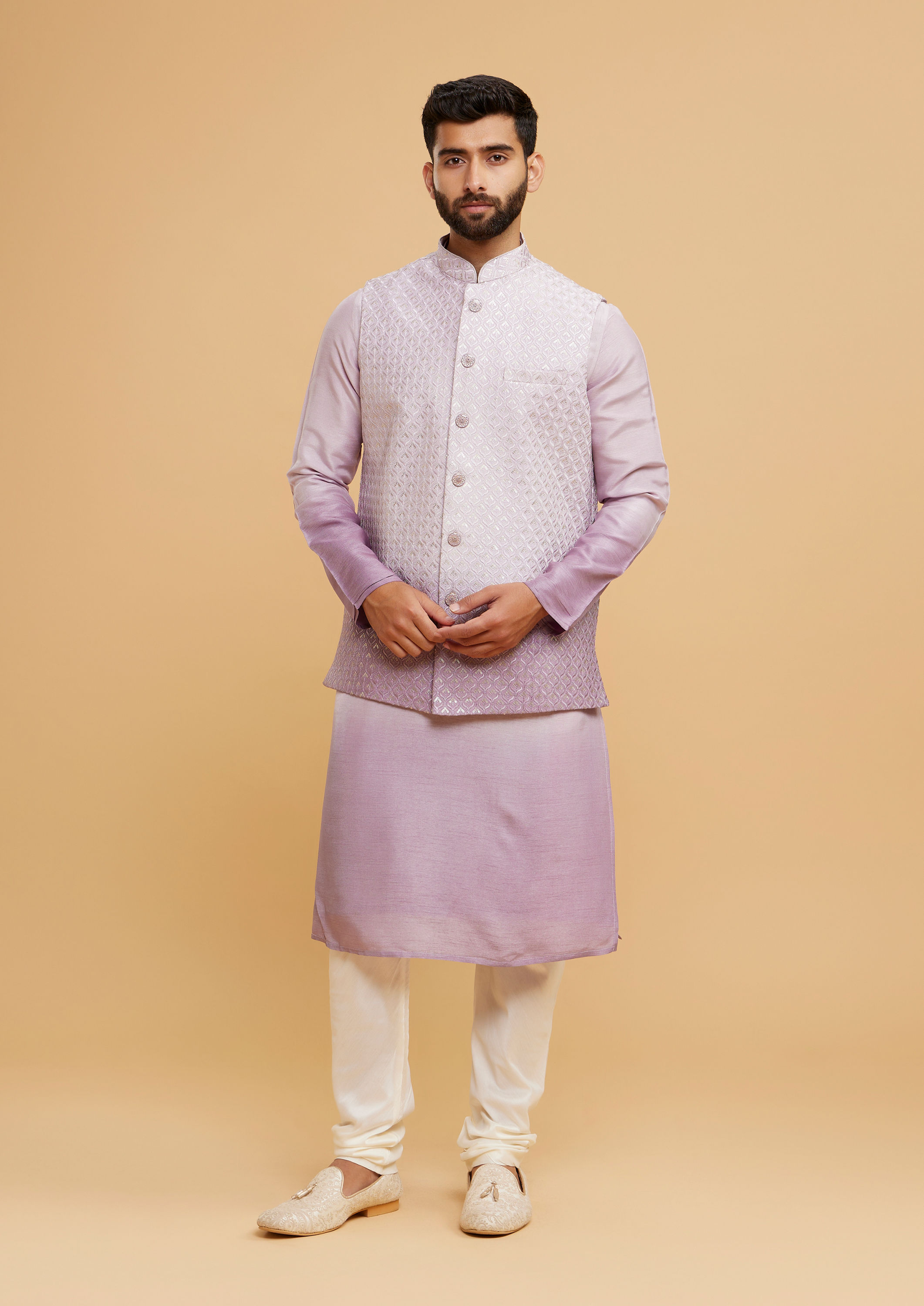 Twamev Men Lilac Kurta Jacket Set