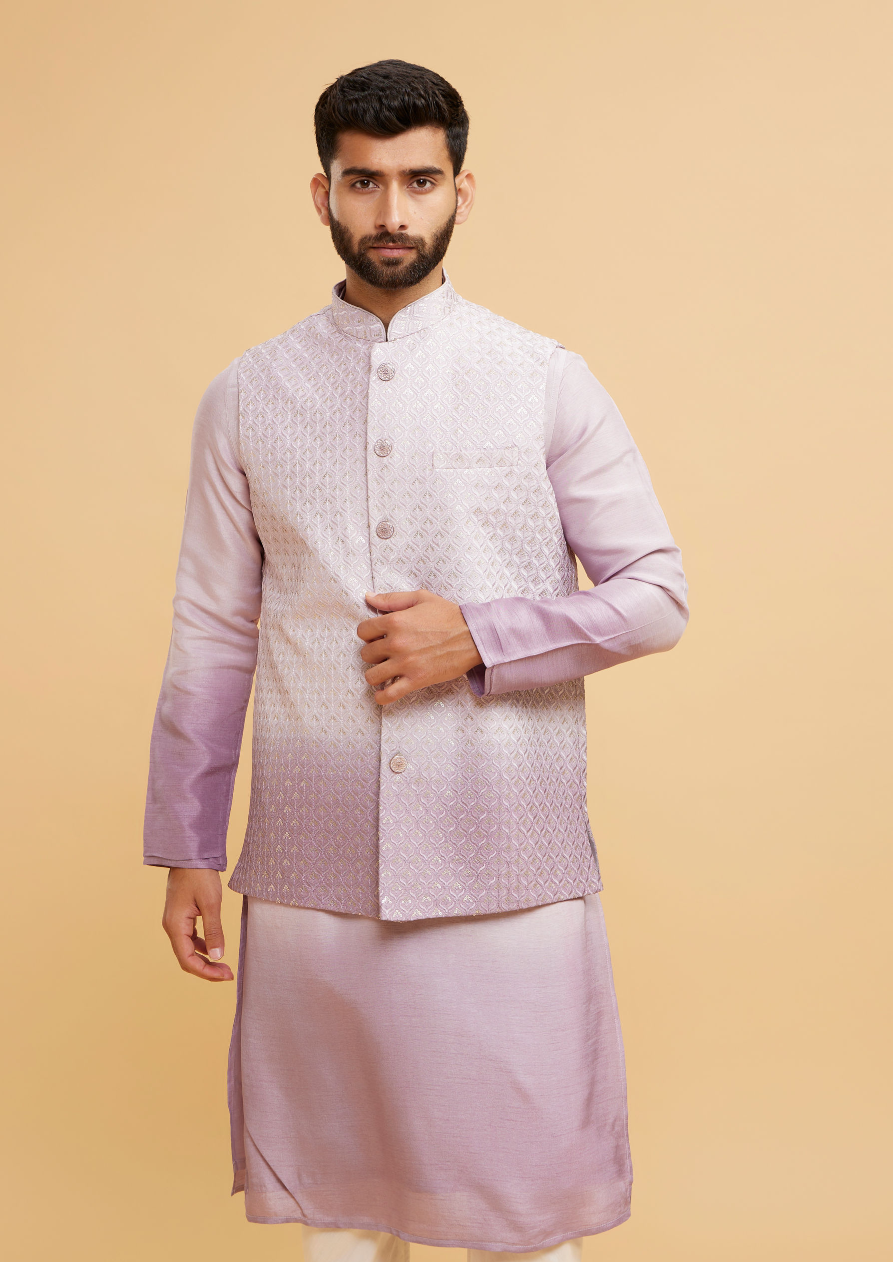 Twamev Men Lilac Kurta Jacket Set