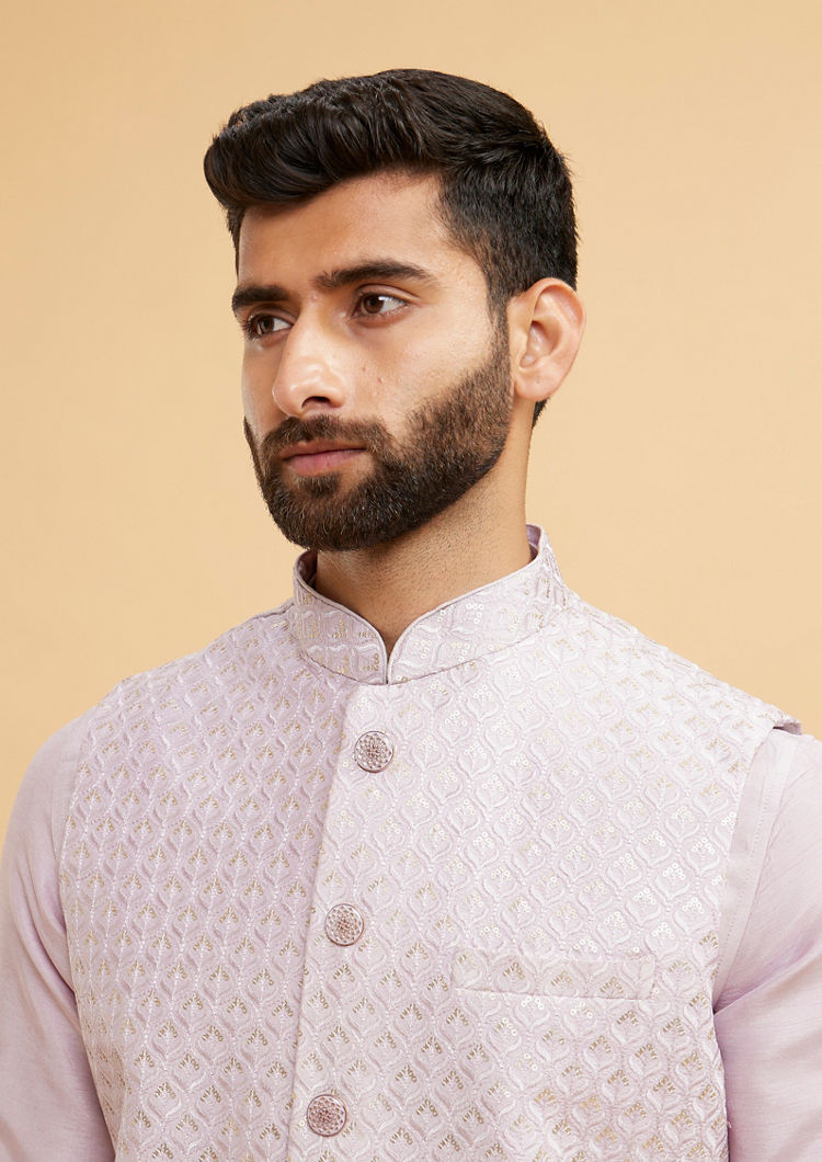 Twamev Men Lilac Kurta Jacket Set