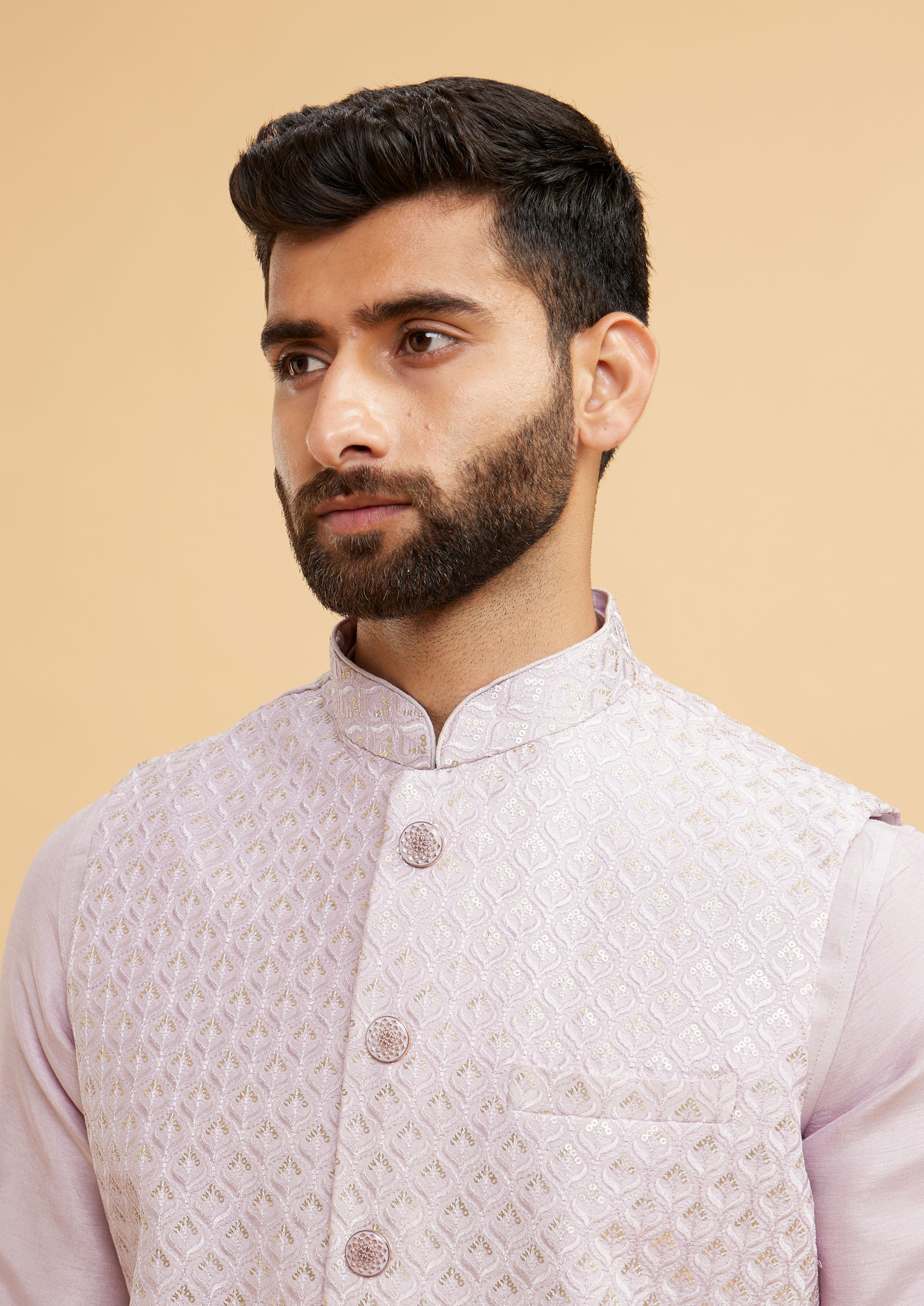 Twamev Men Lilac Kurta Jacket Set