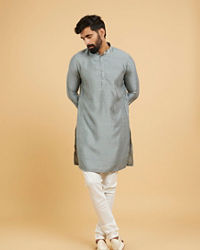 Twamev Men Soft Green Chanderi Bel Buti Printed Jacket Set