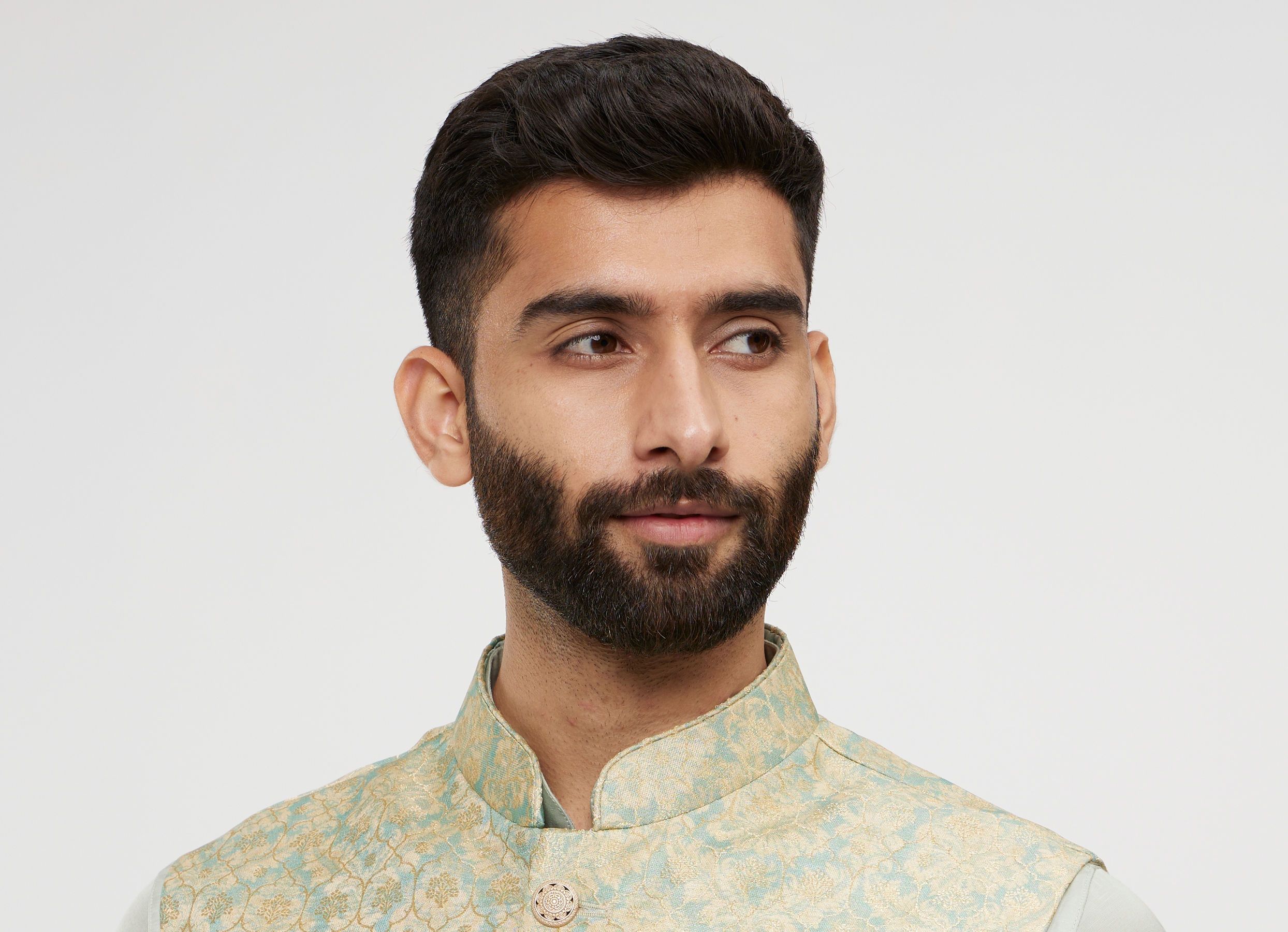 Twamev Men Soft Green Medallion Jaal Patterned Jacket Set