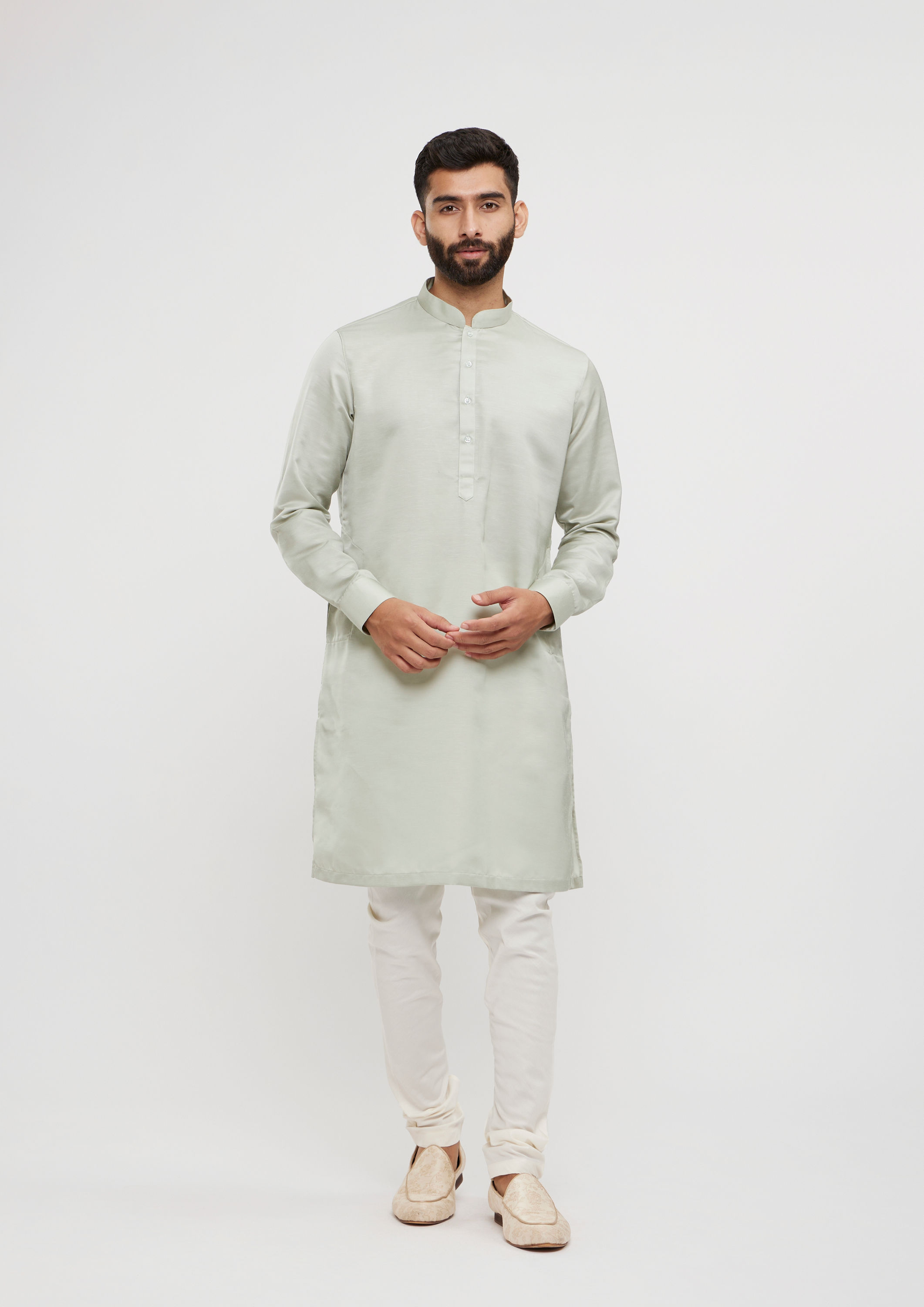Twamev Men Soft Green Medallion Jaal Patterned Jacket Set
