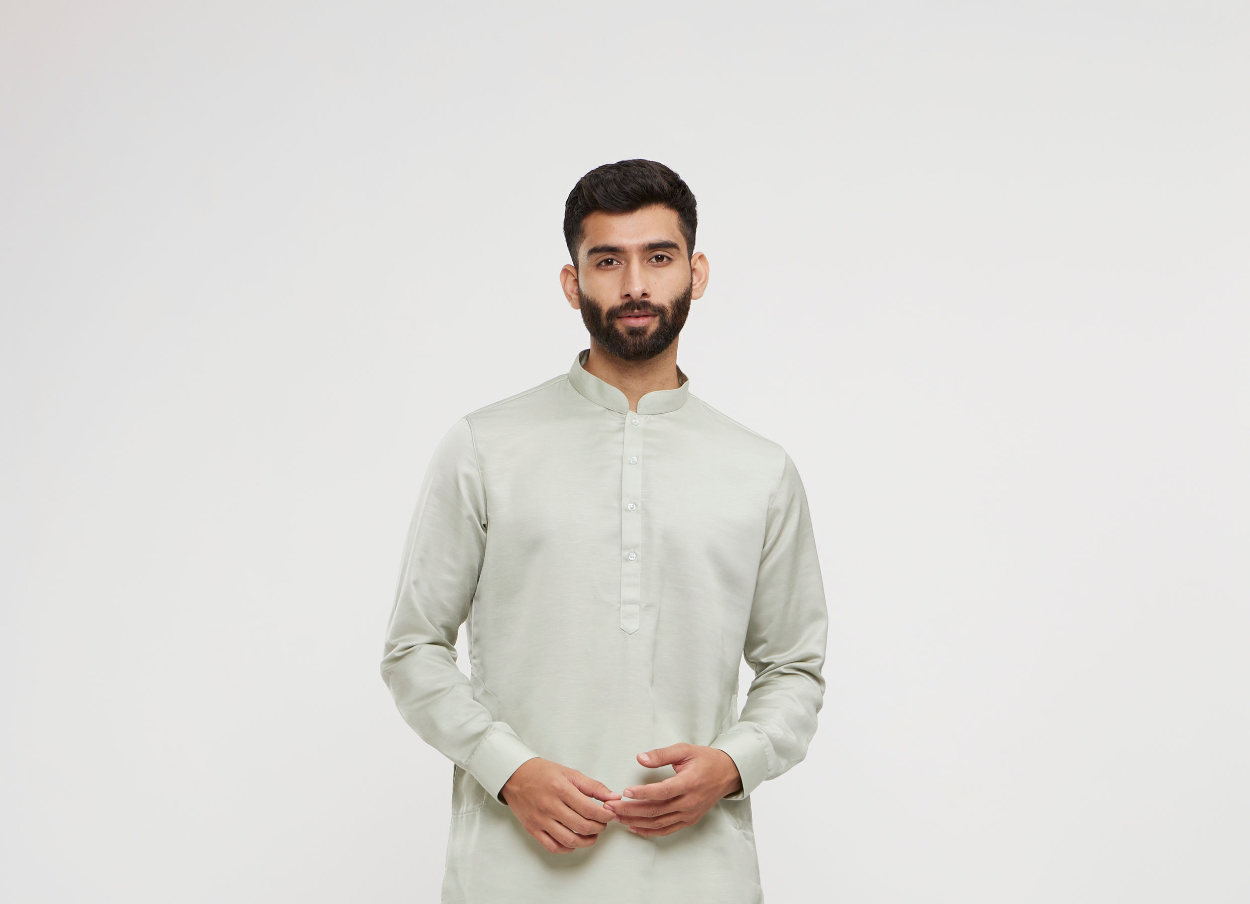 Twamev Men Soft Green Medallion Jaal Patterned Jacket Set