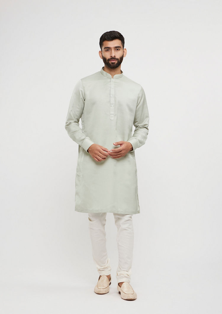 Twamev Men Soft Green Medallion Jaal Patterned Jacket Set