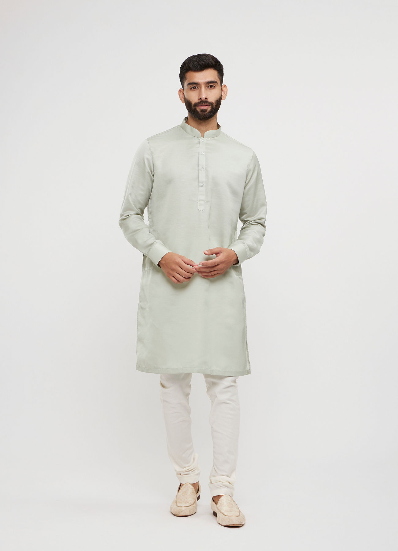 Twamev Men Soft Green Medallion Jaal Patterned Jacket Set