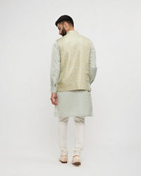 Twamev Men Soft Green Medallion Jaal Patterned Jacket Set