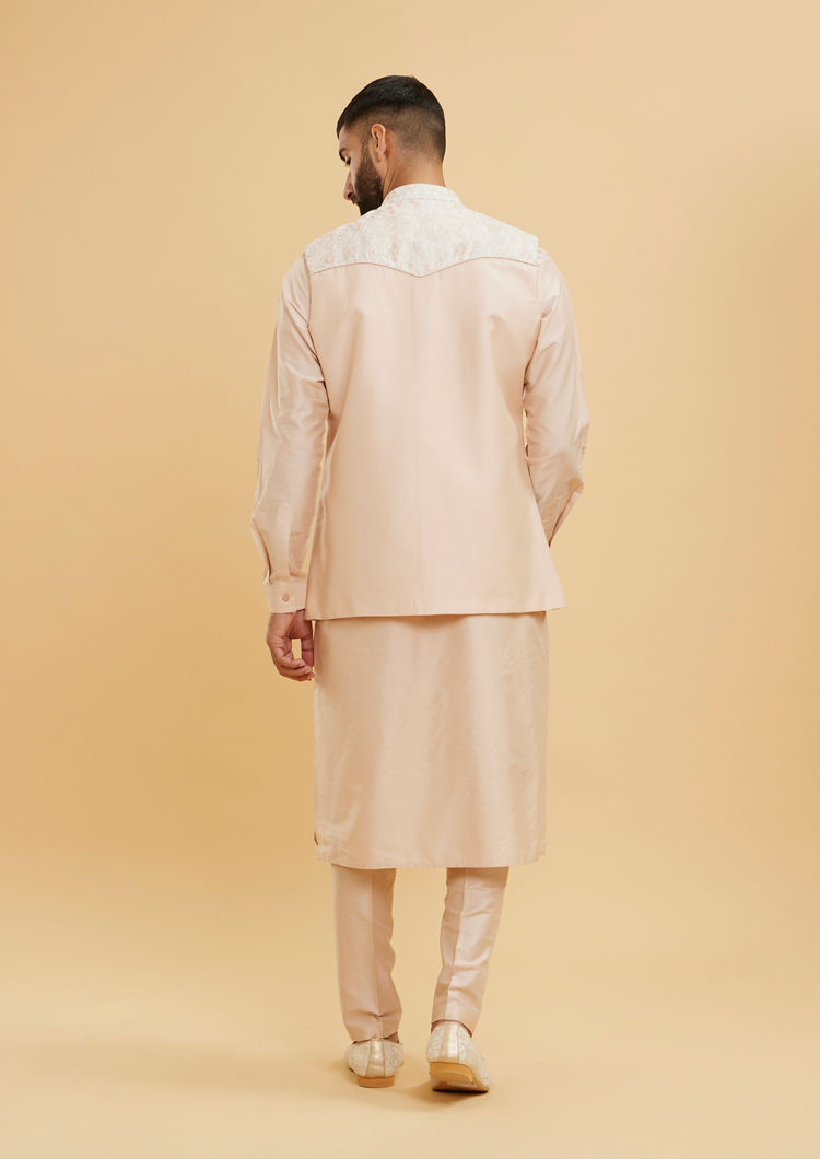 Twamev Men Pale Peach Ogee Patterned Jacket Set