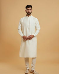 Twamev Men Cream Elegant Kurta Jacket Set