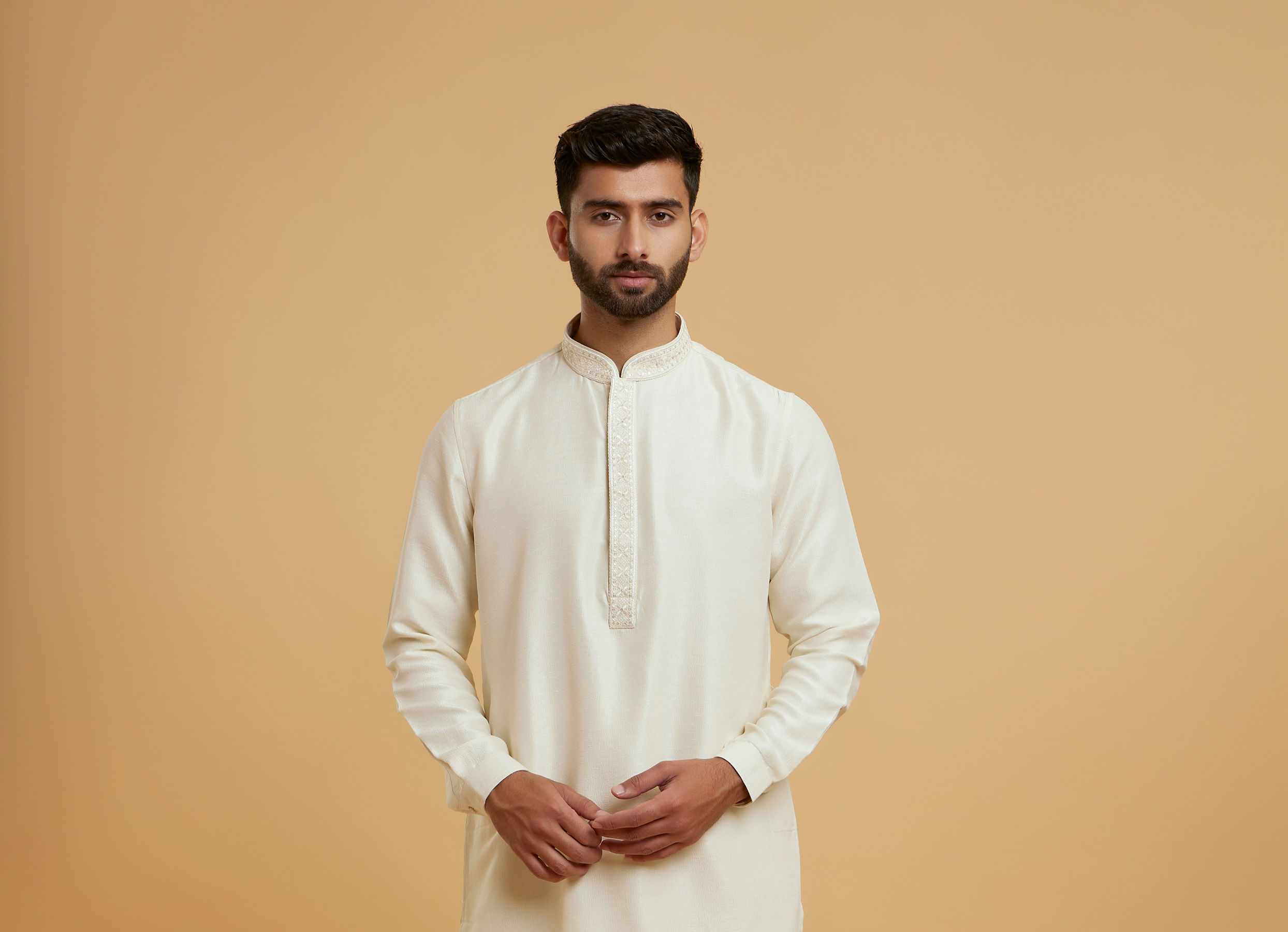 Twamev Men Cream Elegant Kurta Jacket Set
