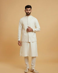 Twamev Men Cream Elegant Kurta Jacket Set