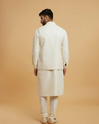 Twamev Men Cream Elegant Kurta Jacket Set