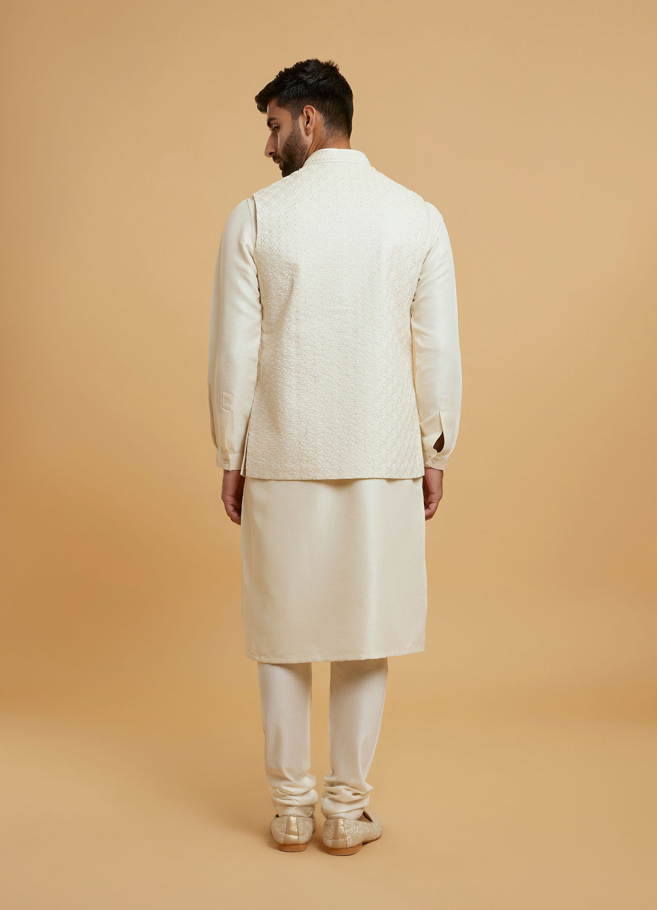 Twamev Men Cream Elegant Kurta Jacket Set