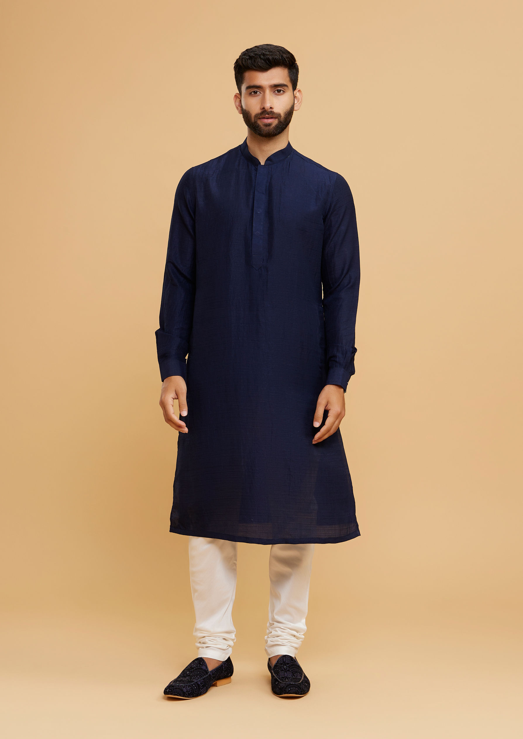 Twamev Men Elegant Dark Blue Kurta Jacket Set