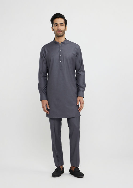 Twamev Men Davy Grey Buta Embroidered Jacket Set