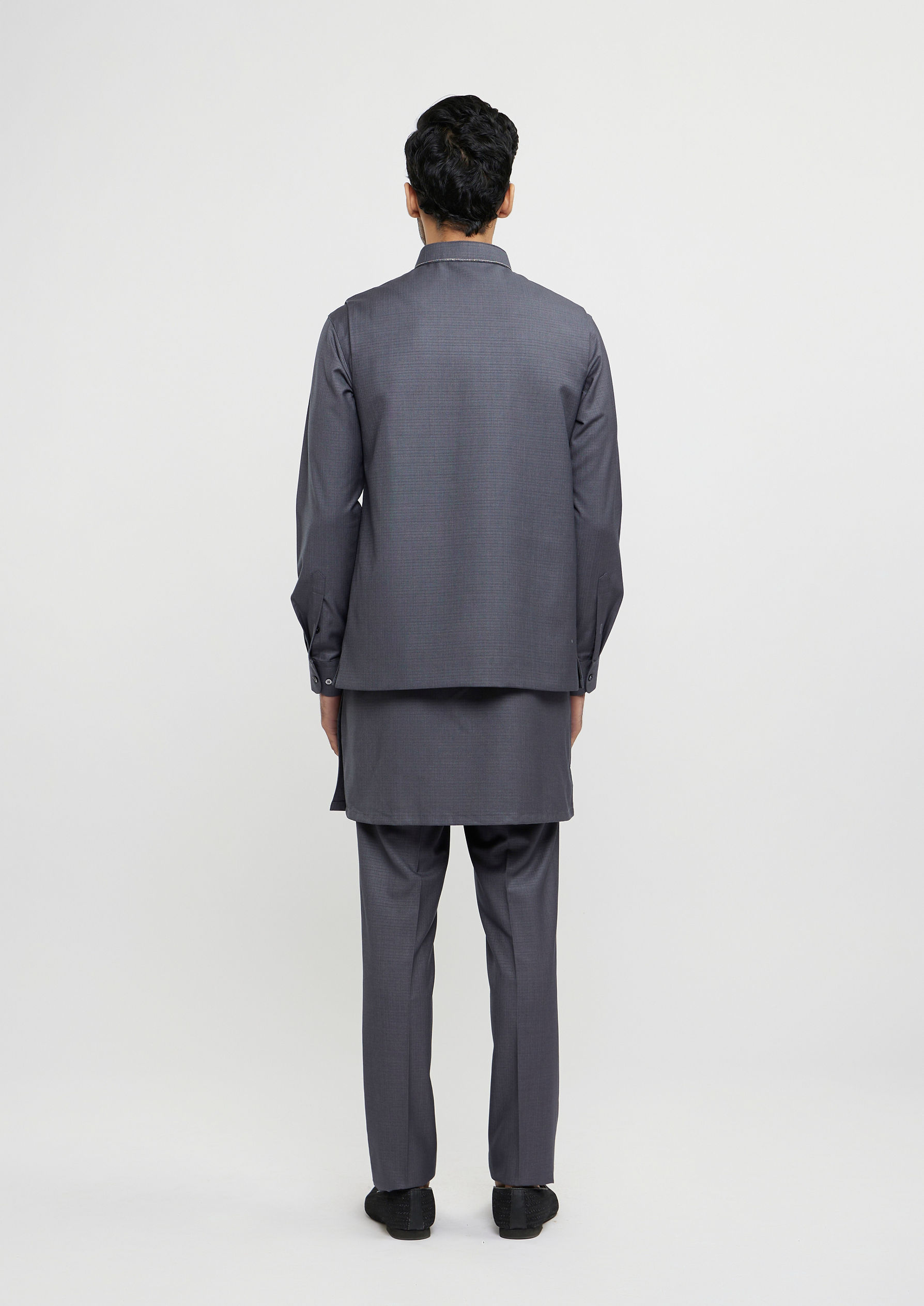 Twamev Men Davy Grey Buta Embroidered Jacket Set
