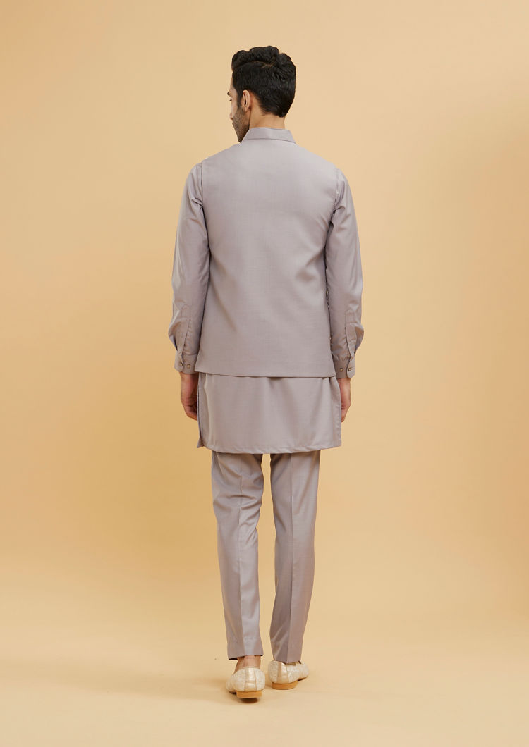 Twamev Men Concrete Grey Embroidered Jacket Set