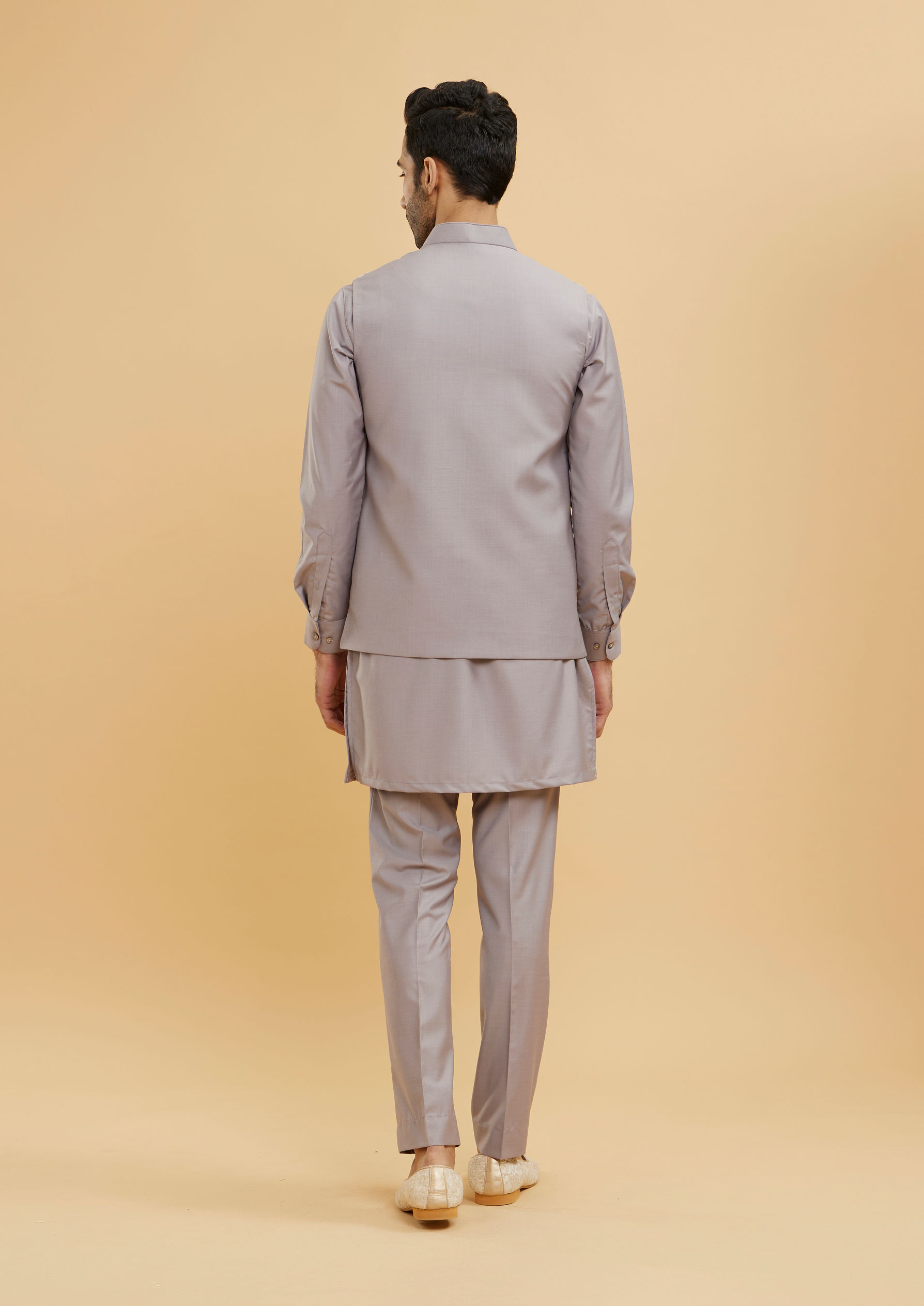 Twamev Men Concrete Grey Embroidered Jacket Set