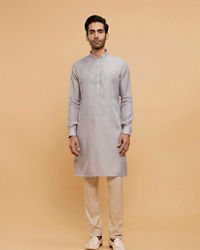 Twamev Men Smoke Grey Self Patterned Jacket Set with Medallion Motif