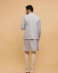 Twamev Men Smoke Grey Self Patterned Jacket Set with Medallion Motif