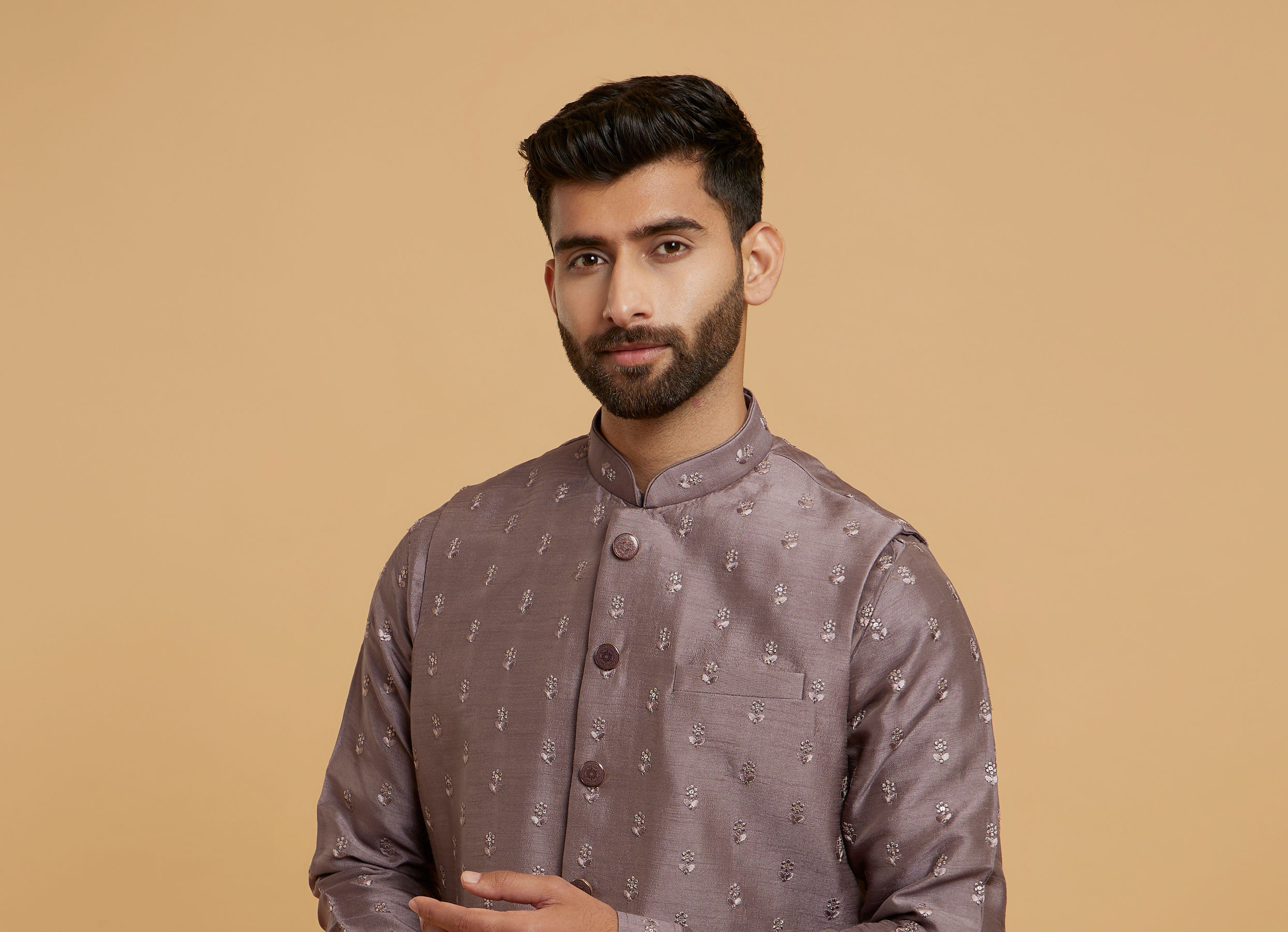 Twamev Men Lilac Elegance Kurta Jacket Set