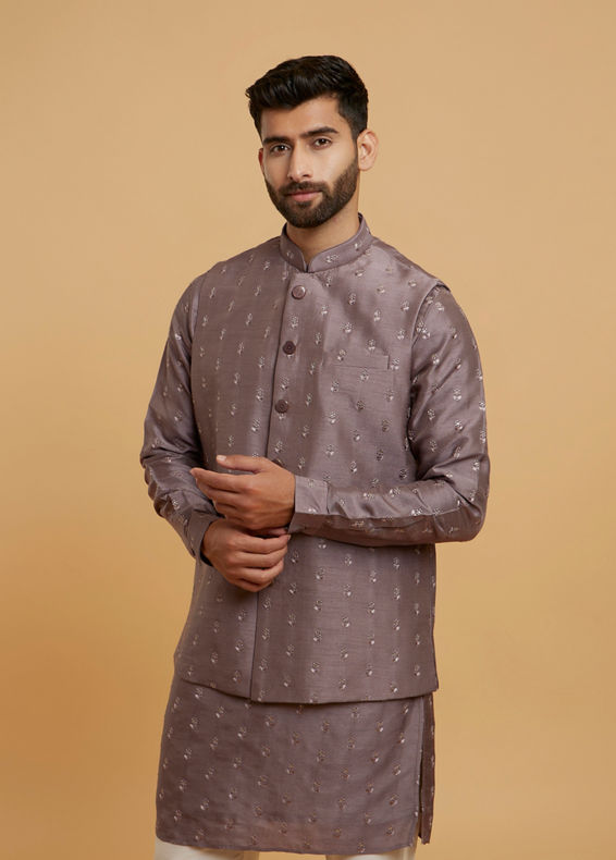 Twamev Men Lilac Elegance Kurta Jacket Set