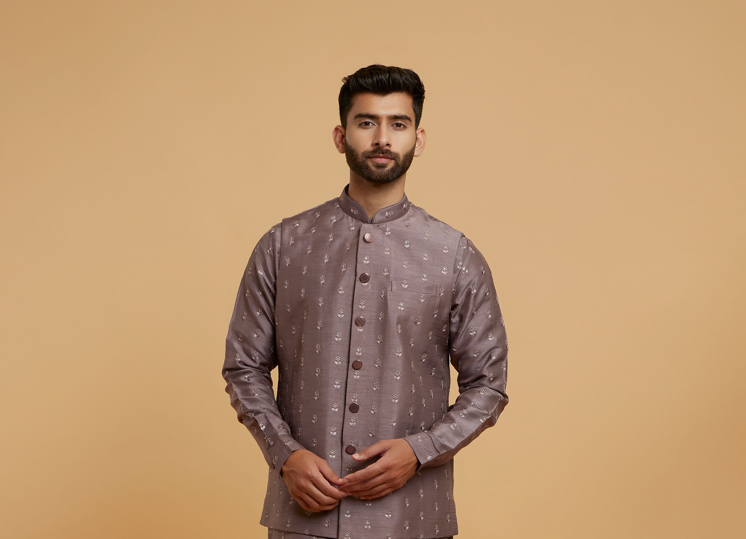 Twamev Men Lilac Elegance Kurta Jacket Set