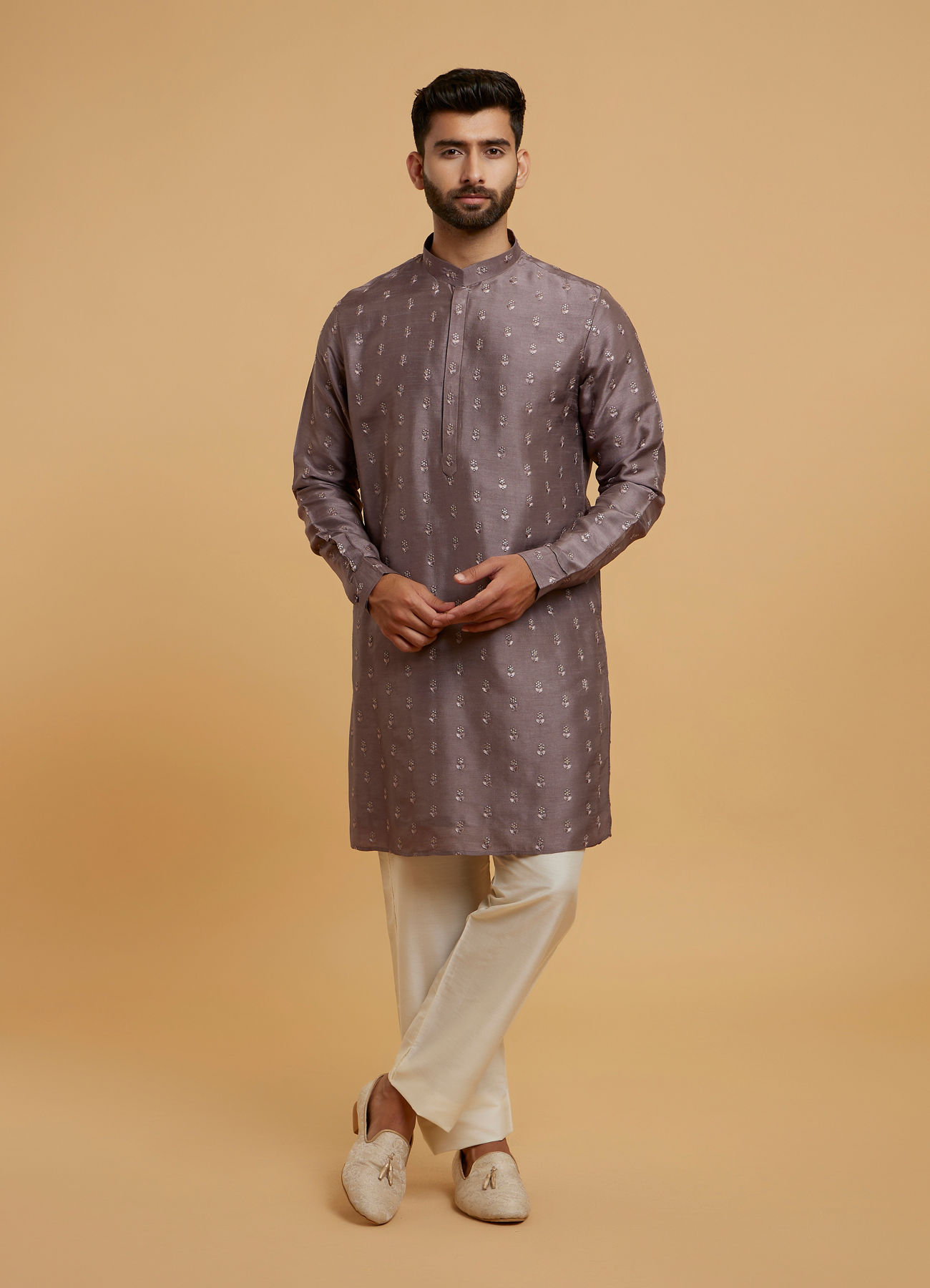 Twamev Men Lilac Elegance Kurta Jacket Set