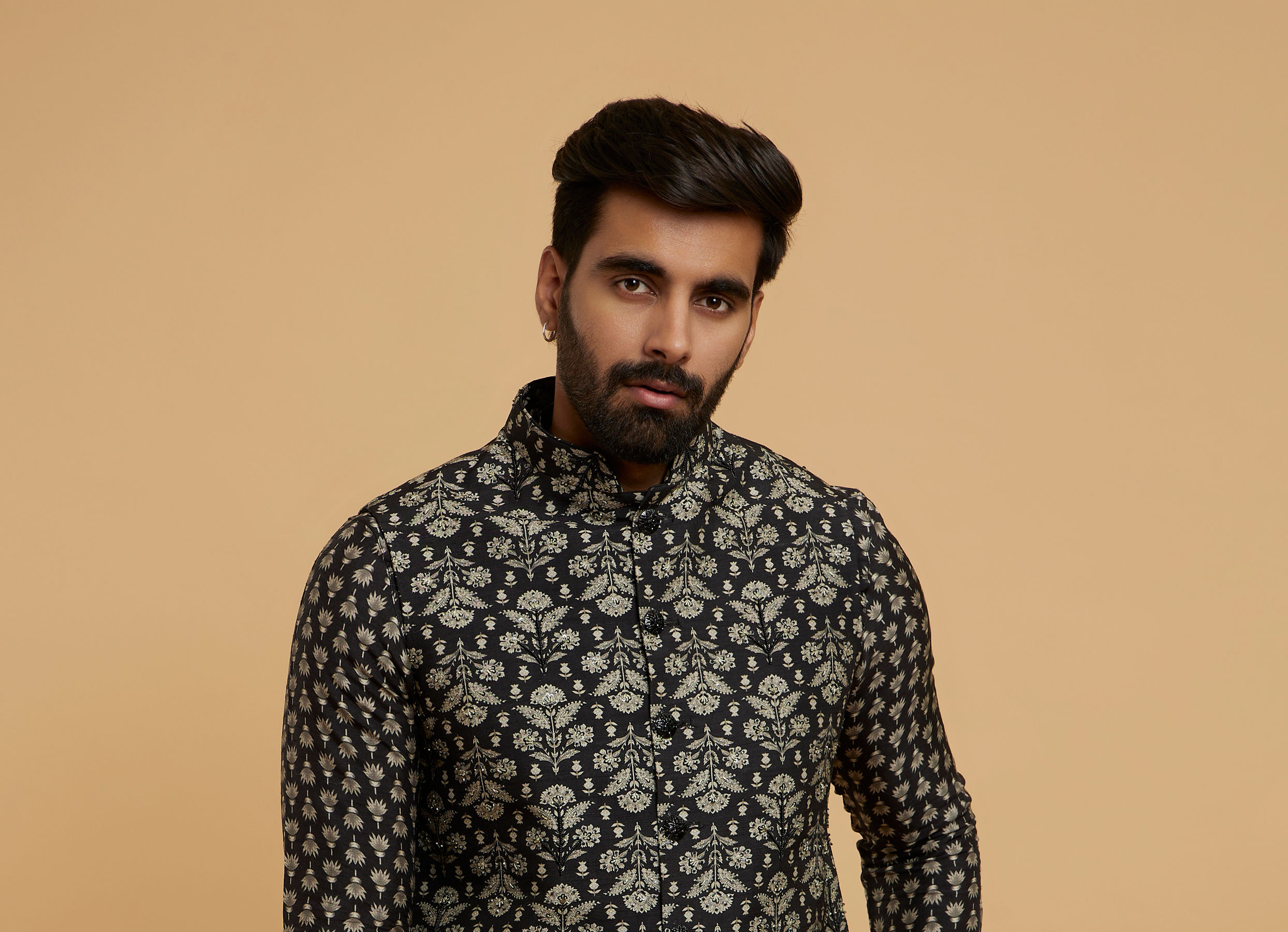 Twamev Men Black Majesty Kurta Jacket Set