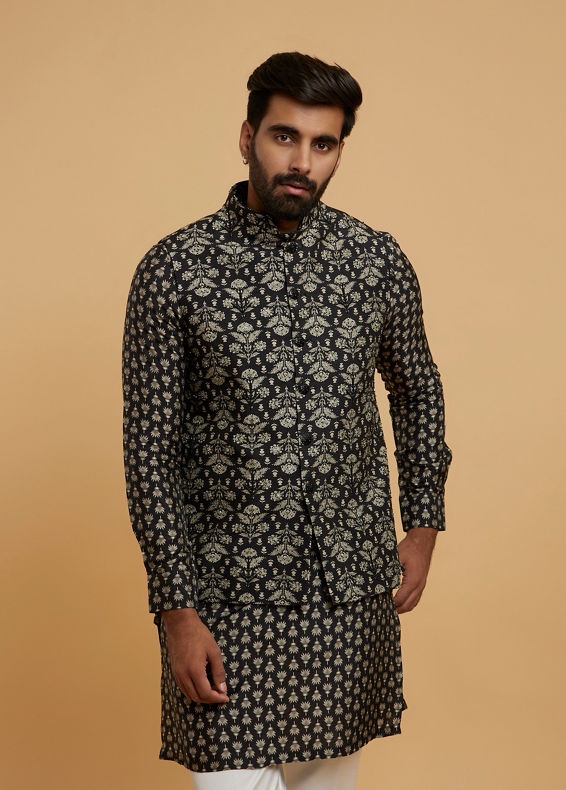 Twamev Men Black Majesty Kurta Jacket Set