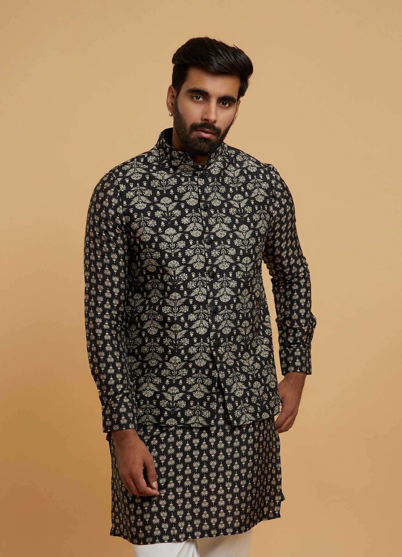 Twamev Men Black Majesty Kurta Jacket Set