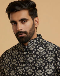 Twamev Men Black Majesty Kurta Jacket Set