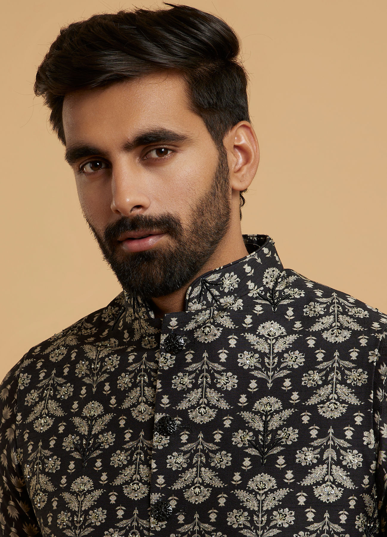 Twamev Men Black Majesty Kurta Jacket Set