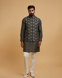 Twamev Men Black Majesty Kurta Jacket Set