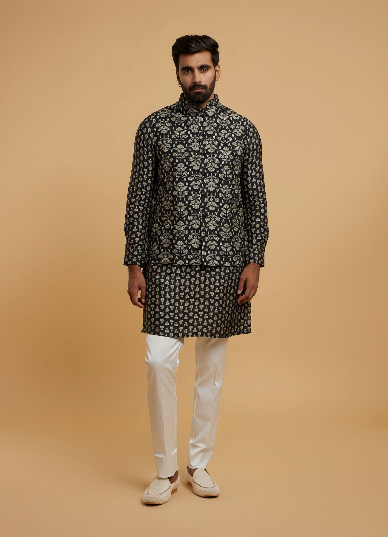 Twamev Men Black Majesty Kurta Jacket Set