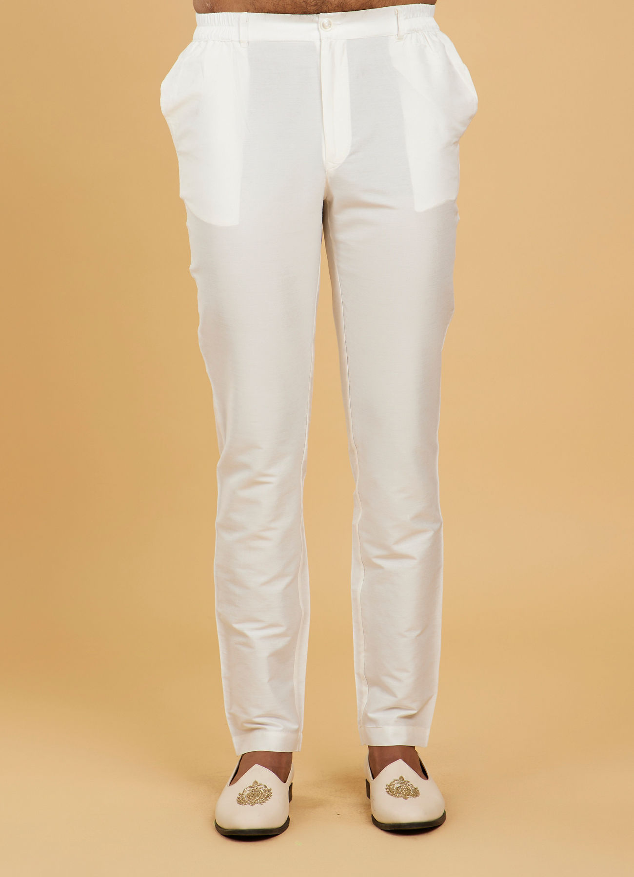 Twamev Men Cream White Floral Buta Patterned Jacket Set with Sequin Work