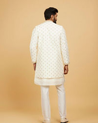 Twamev Men Cream White Floral Buta Patterned Jacket Set with Sequin Work