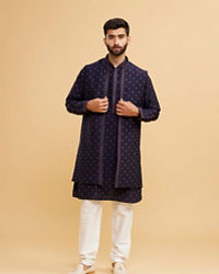 Twamev Men Radiant Dark Blue Kurta Jacket Set