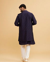 Twamev Men Radiant Dark Blue Kurta Jacket Set