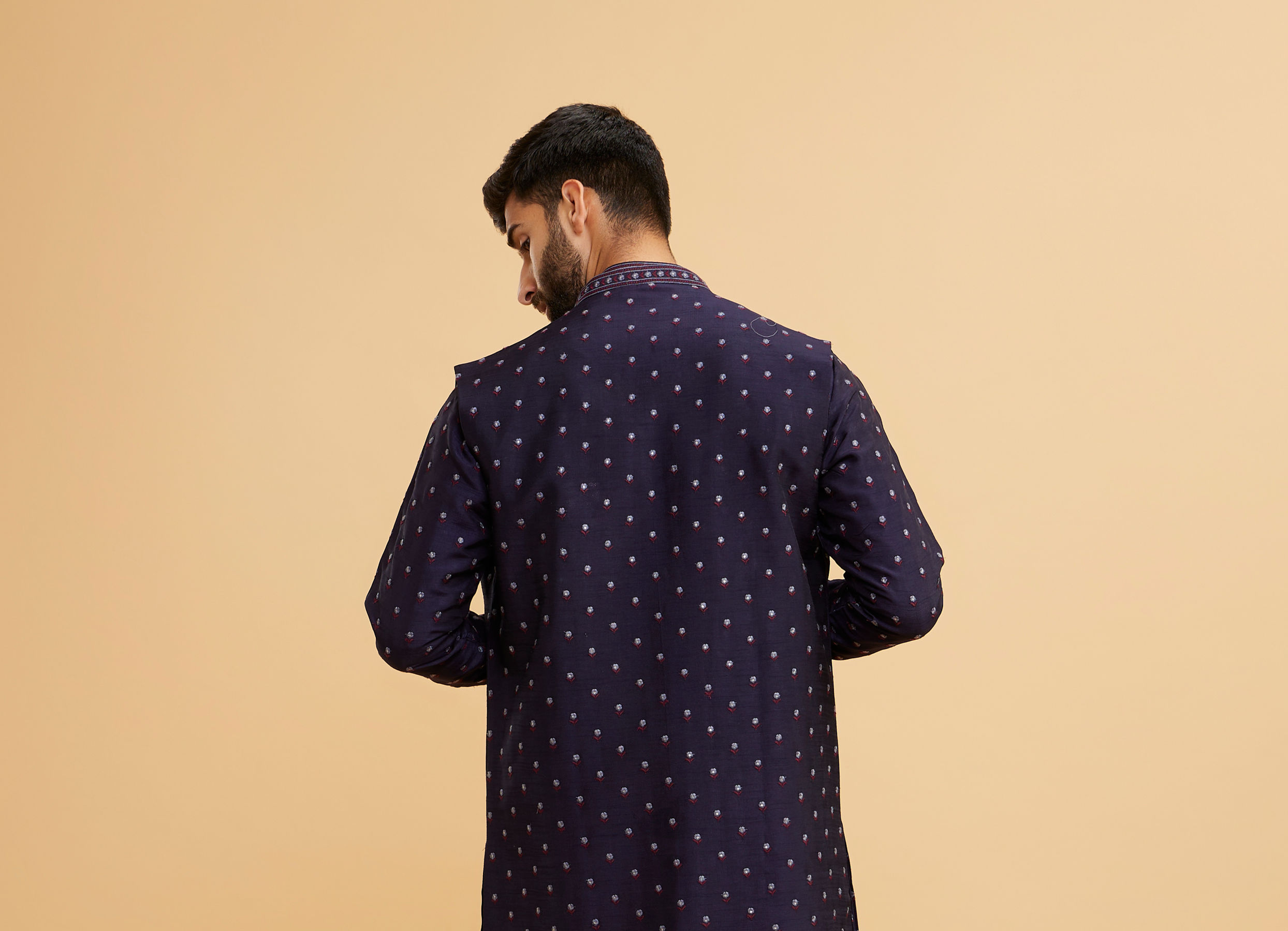 Twamev Men Radiant Dark Blue Kurta Jacket Set