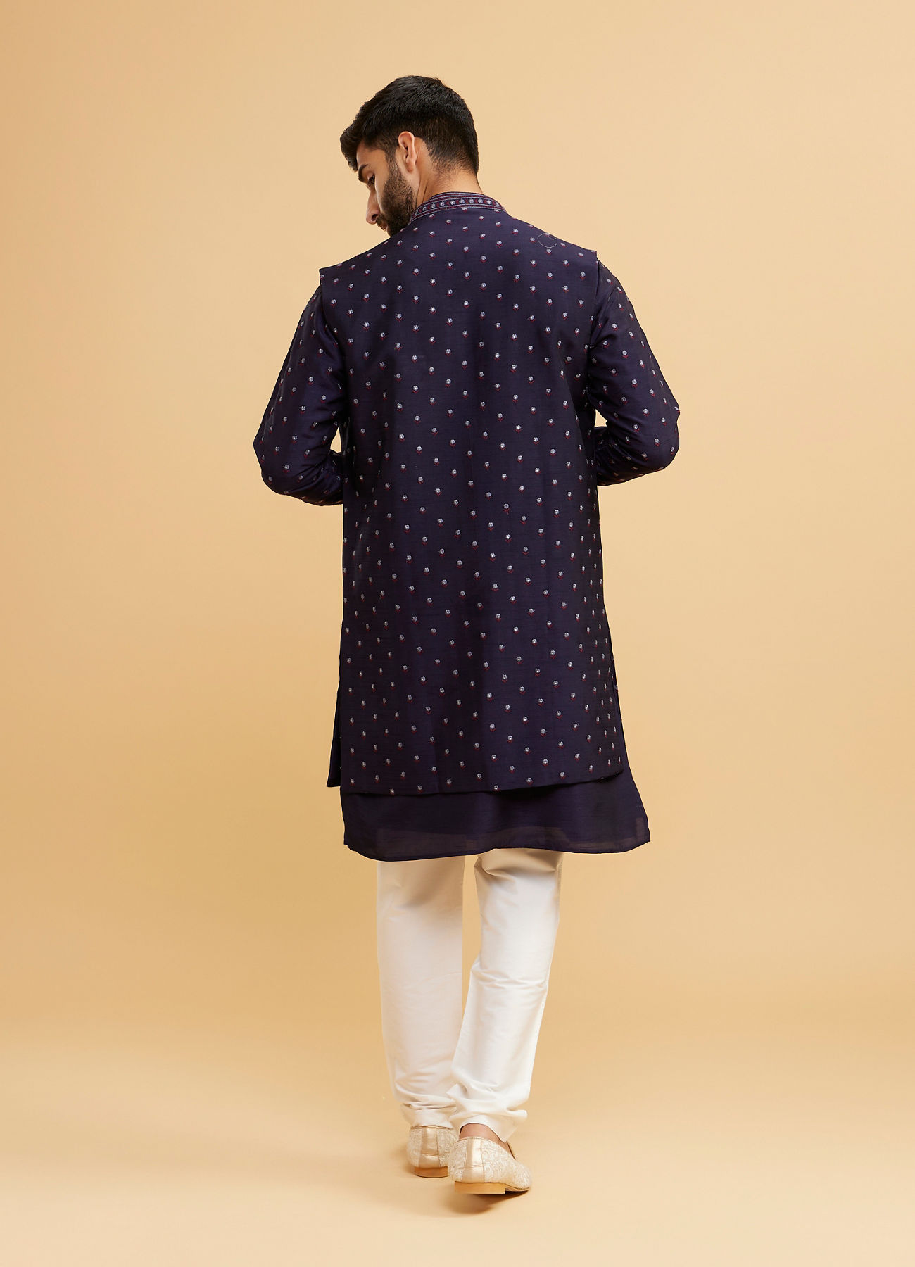 Twamev Men Radiant Dark Blue Kurta Jacket Set